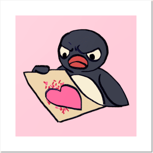 angry pingu penguin with messy heart craft meme Posters and Art